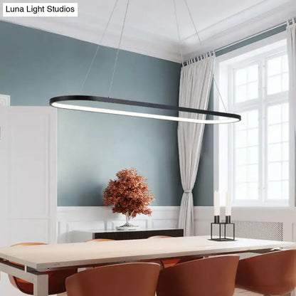 Black modern oval pendant led light with sleek metal design illuminated led strip suitable for 220v-240v 110v-120v use