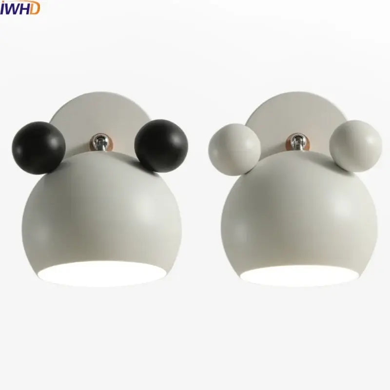 Modern black and white panda led wall lamp with rounded glossy finish for bathroom mirror lighting