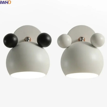 Modern black and white panda led wall lamp with rounded glossy finish for bathroom mirror lighting