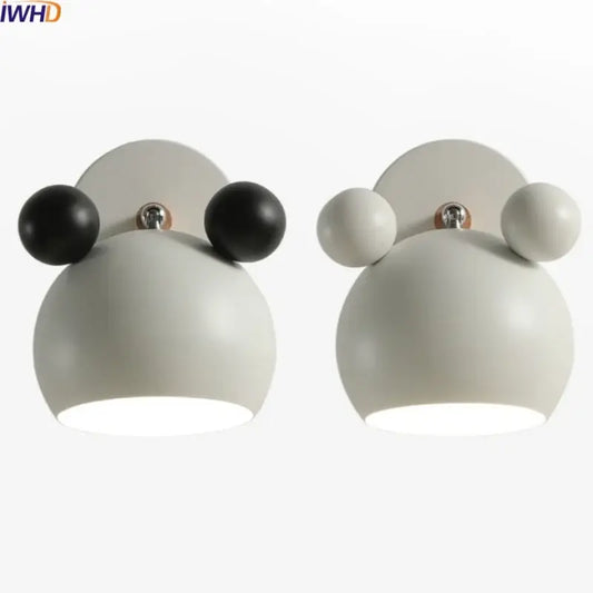 Modern black and white panda led wall lamp with rounded glossy finish for bathroom mirror lighting