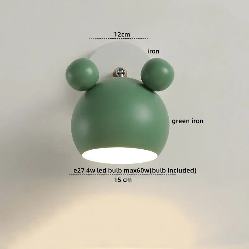 Modern black and white panda led wall lamp with green iron wall sconce featuring rounded cartoonish design and spherical ears