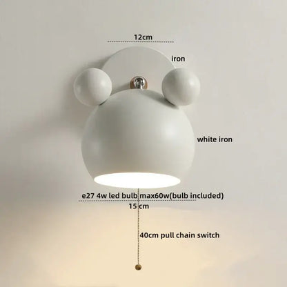 Modern black and white panda led wall lamp with white iron rounded bear-like design for bathroom mirror lighting