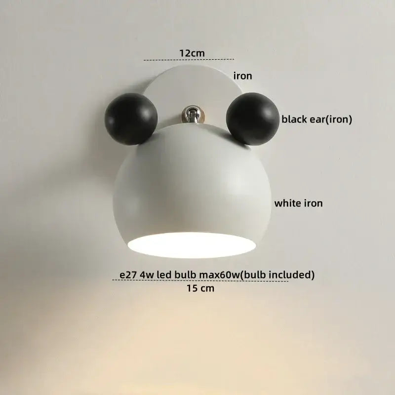 White iron panda-shaped led wall lamp with black iron ears for modern bathroom mirror lighting