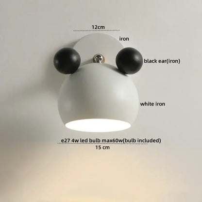 White iron panda-shaped led wall lamp with black iron ears for modern bathroom mirror lighting