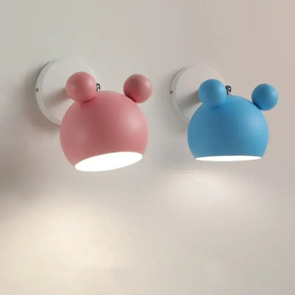 Modern black and white panda led wall lamp with pink and blue cartoon-themed rounded ear-like wall lamp design