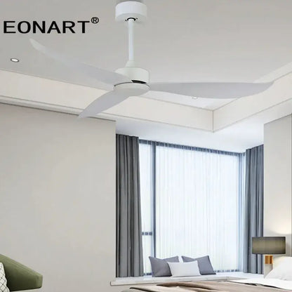 Modern white eonart ceiling fan with sleek plastic blades and remote control ideal for bedroom use
