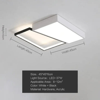 Modern black and white rectangular ceiling light with acrylic panels and hardware construction bedroom lamp ceiling