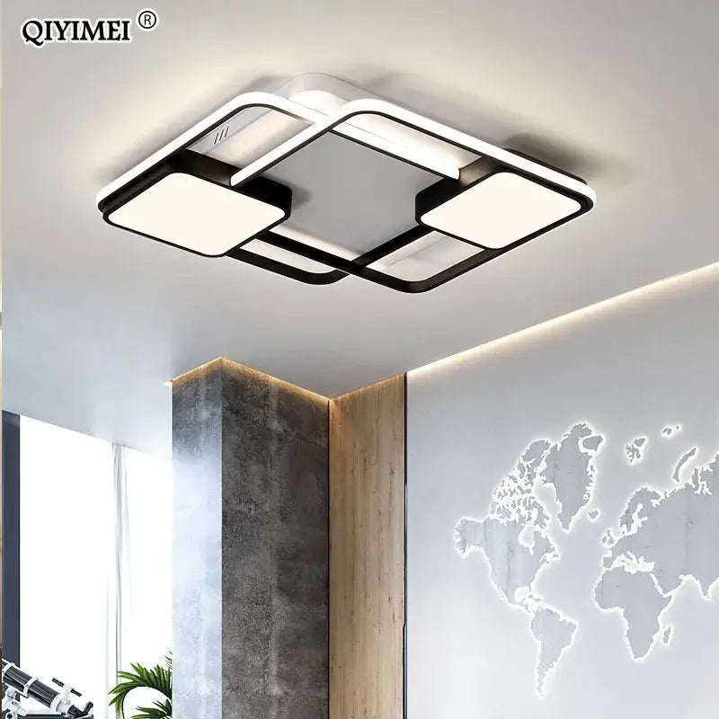 Modern black and white rectangular led ceiling light with four illuminated panels for living room decorbites led ceiling light
