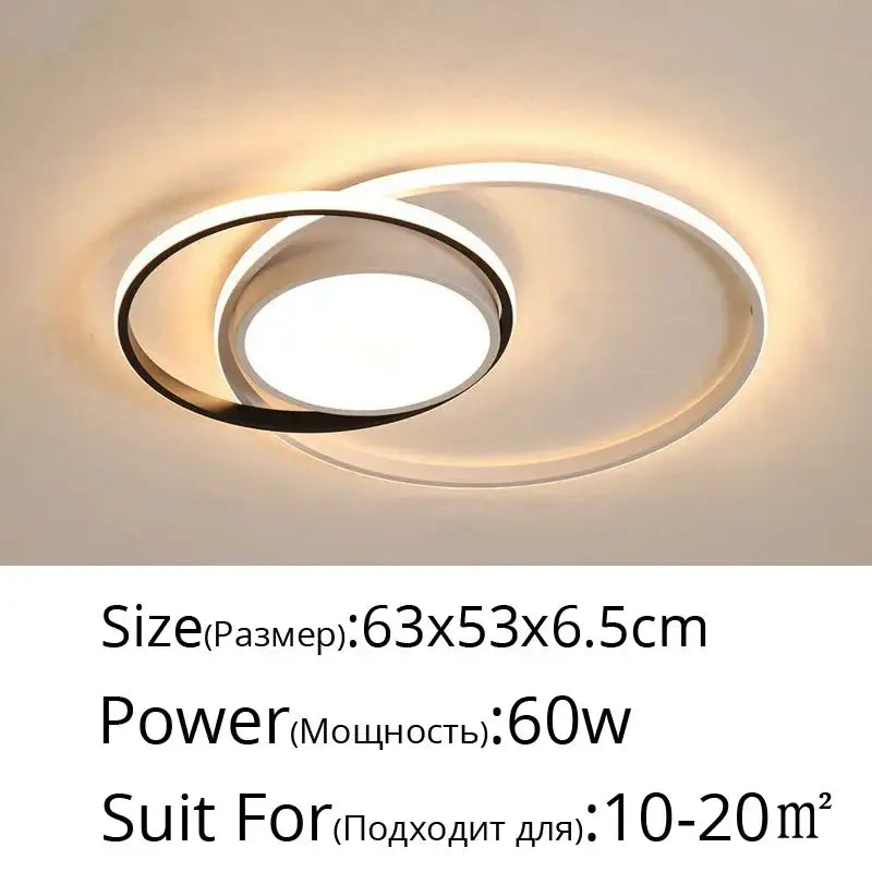 Modern black and white rectangular led ceiling light with two concentric rings emitting warm glow perfect for living room decorbites led ceiling