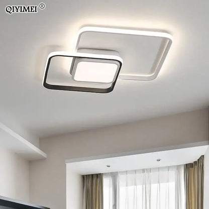 Modern black and white rectangular led ceiling light with a sleek overlapping design for living room decorbites led ceiling