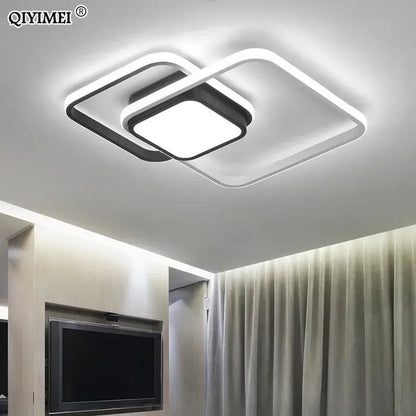 Modern black and white rectangular led ceiling light with sleek frame and overlapping geometric shapes for living room decorbites led ceiling