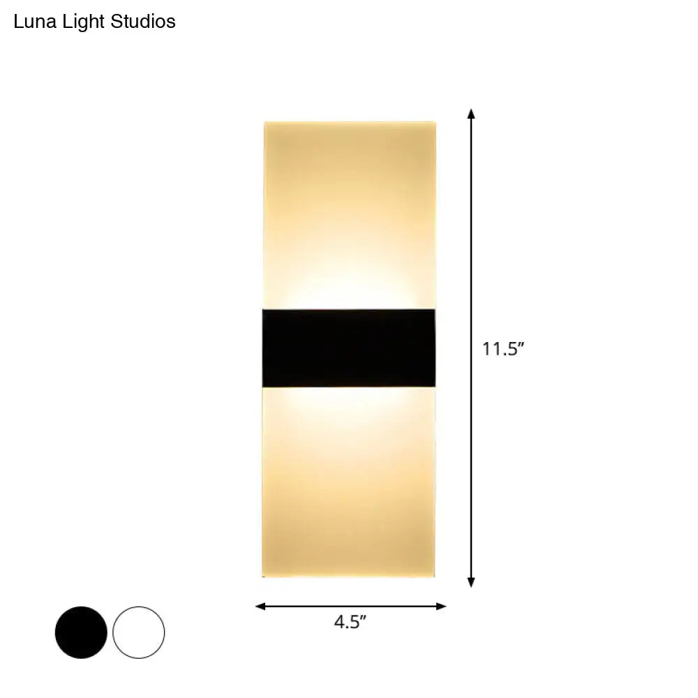 Modern black white rectangular led sconce with sleek black band and warm diffused light for living room wall lamp