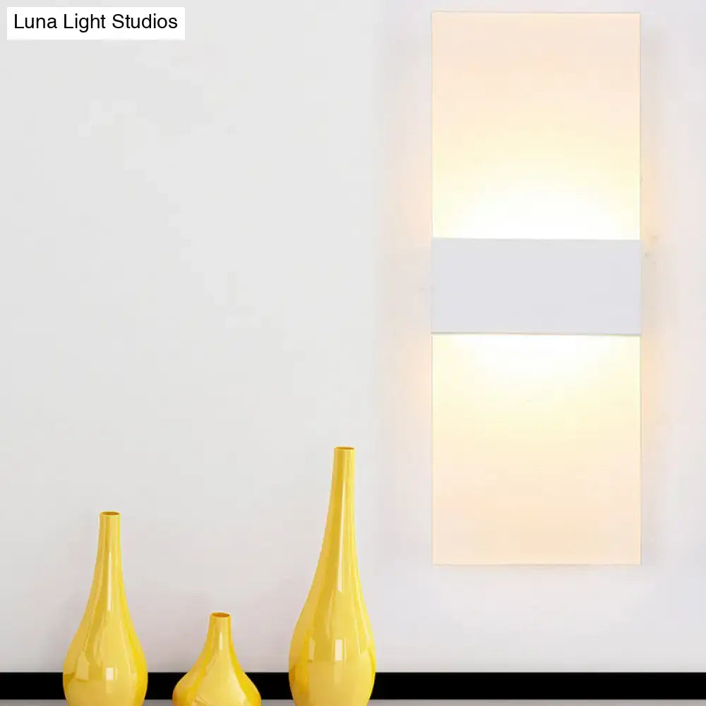 Modern black white rectangular led sconce with two illuminated panels and matte gray strip for living room wall lighting
