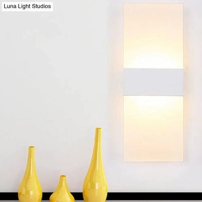 Modern black white rectangular led sconce with two illuminated panels and matte gray strip for living room wall lighting