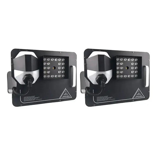 Modern black and white dmx led fog machine with rectangular housing and circular lights for party room effects