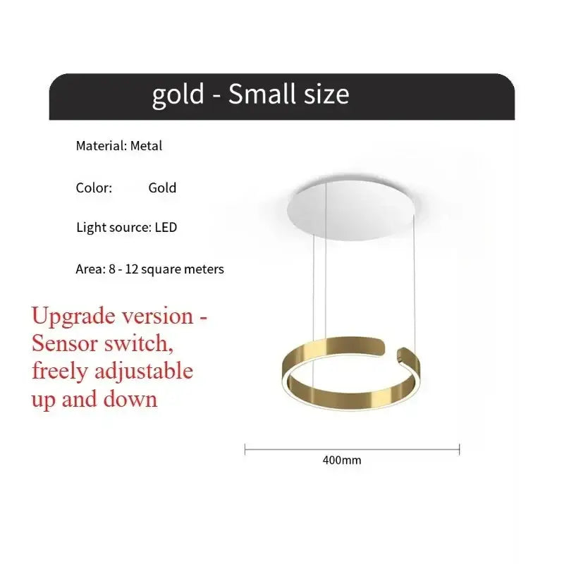 Gold metal pendant light with led bulb and sensor switch featuring light guide plate as modern light source