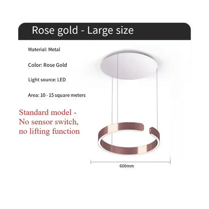 Rose gold metal pendant light with led light source and light guide plate for modern dining room illumination