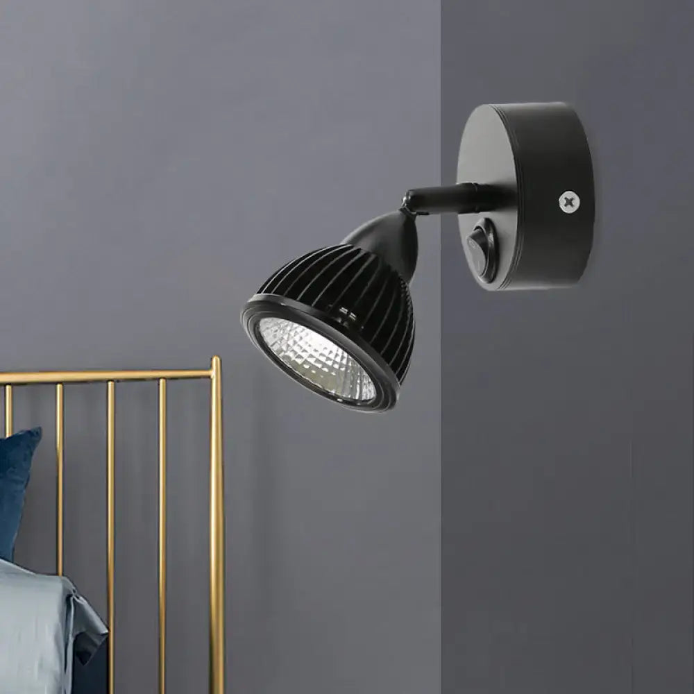 Modern black and white rotatable wall light with ribbed heat dissipation housing and adjustable arm LED spotlight