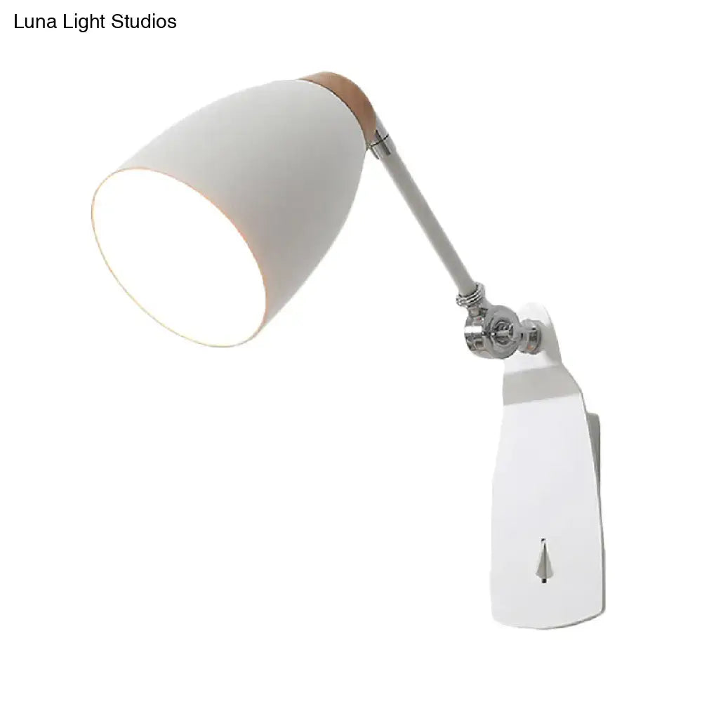 Modern white black wall lamp with matte finish wooden accent and chrome joints wall mounted light for bedroom
