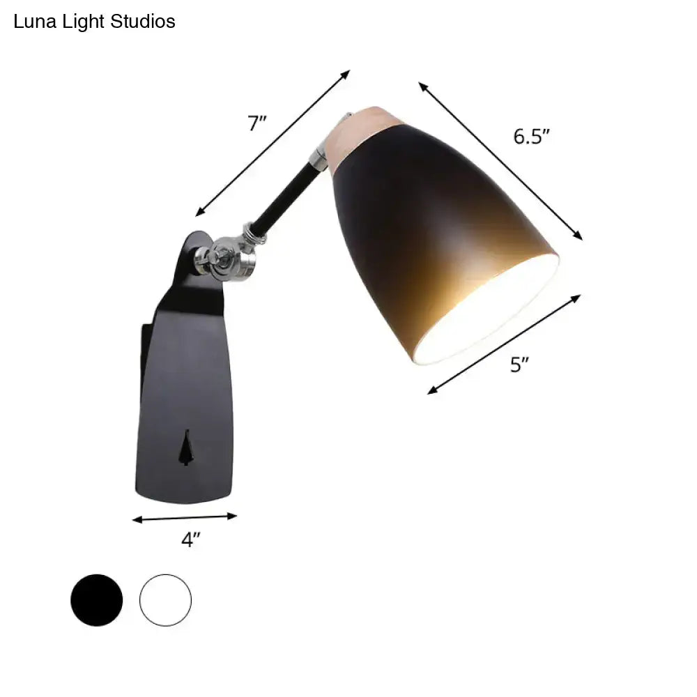 Modern black and white rotatable wall mounted light featuring a black matte adjustable desk lamp with copper accent