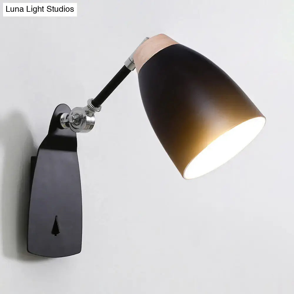 Modern black and white wall lamp with copper accent and adjustable arm wall mounted light for bedroom use
