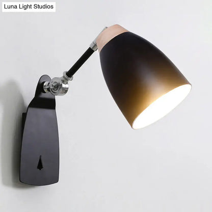 Modern black and white wall lamp with copper accent and adjustable arm wall mounted light for bedroom use