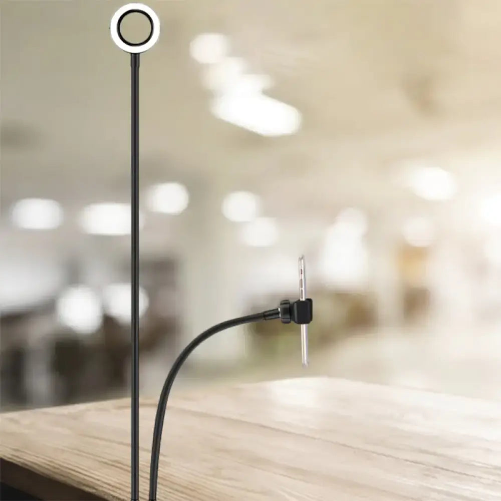 Modern black and white round usb mirror lamp with metal round usb ring light and flexible phone clamp stand