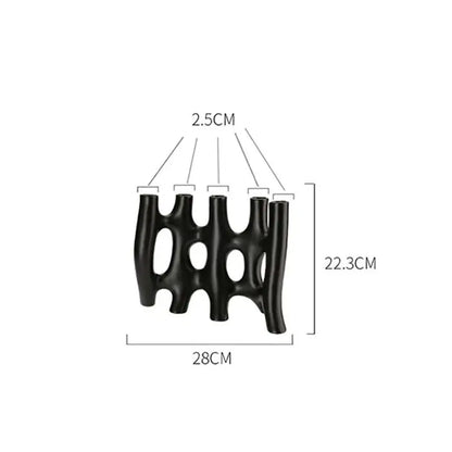 Modern black and white sculptural ceramic vase with five slender curved openings for living room decorbites ceramic vase