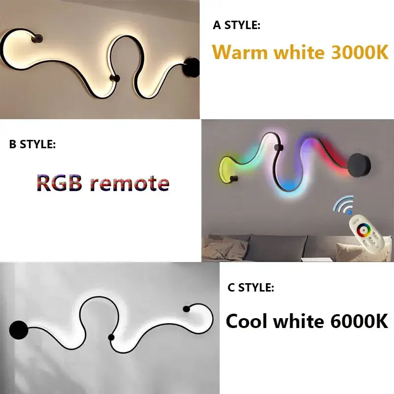 Modern black contemporary acrylic wall lamps with sleek flowing design and customizable warm white or cool white lighting for decorbites bedroom decor