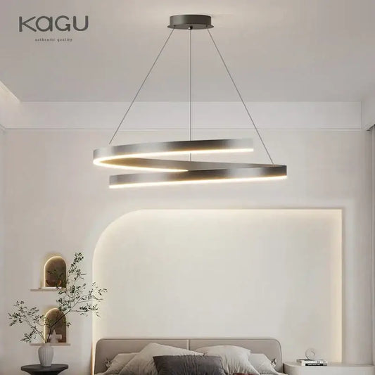 Modern kagu brand pendant light with sleek double-ring brushed metallic design for decorbites black white spiral chandelier