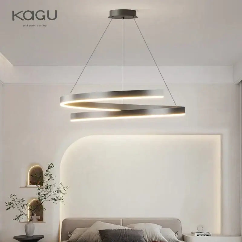 Modern kagu brand pendant light with sleek double-ring brushed metallic design for decorbites black white spiral chandelier