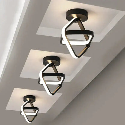 Modern black and white square led ceiling lamp featuring geometric intertwined rings for corridor lighting