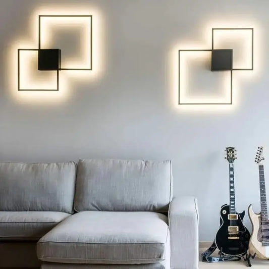 Modern black and white square led wall sconce with glowing edges ideal for bedroom lighting and led wall decor