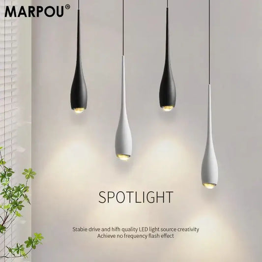 Modern black and white teardrop pendant light with matte finish and touch dimming for dining room elegance