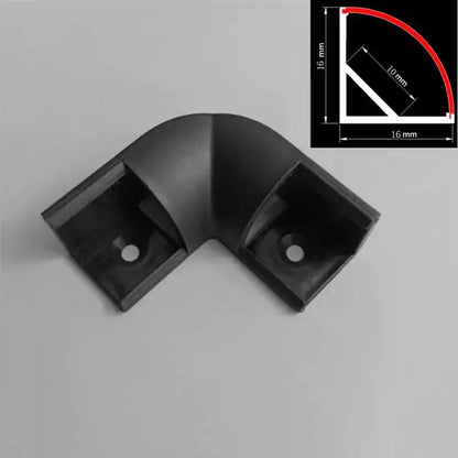 Black plastic corner bracket with 16 mm size and 10 mm radius for modern black and white tube bar light decorbites led black use