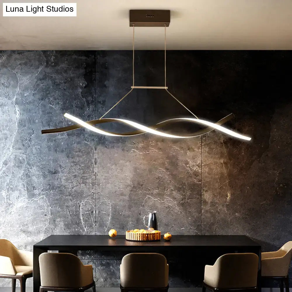 Modern black and white twisted led pendant light with sleek design and warm white illumination for kitchen island