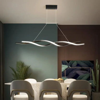 Modern black and white twisted led pendant light with sleek wave design for kitchen island lighting