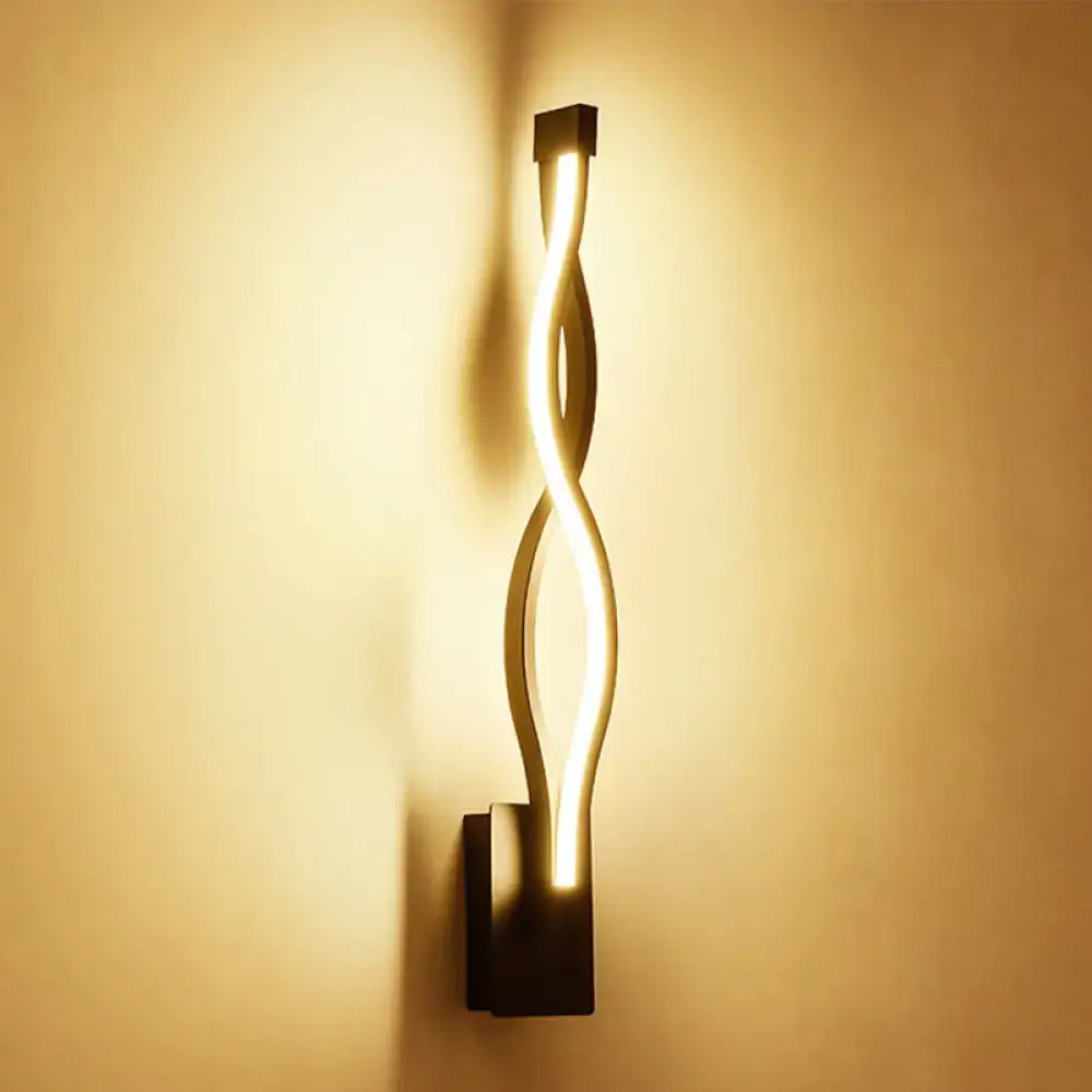 Modern black and white twisted wall light sconce with warm glowing led light for living room 110v-120v and 220v-240v use