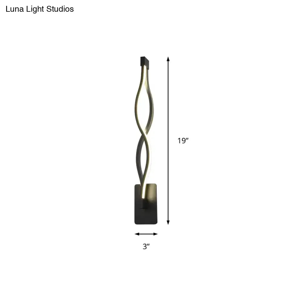 Modern black and white twisted wall light sconce with warm white led and black metal base for 110v-120v use