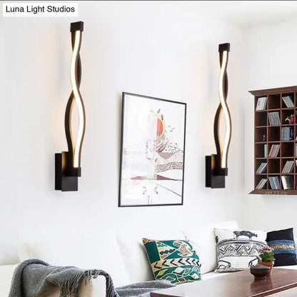 Modern black wall light sconce with sleek twisted led light strips for living room 110v-120v wall light
