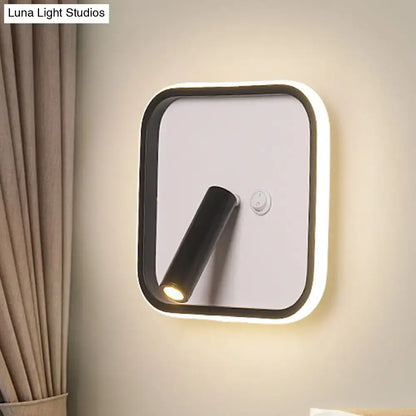 Modern black and white wall light with white warm light and adjustable cylindrical head for bedroom LED illumination