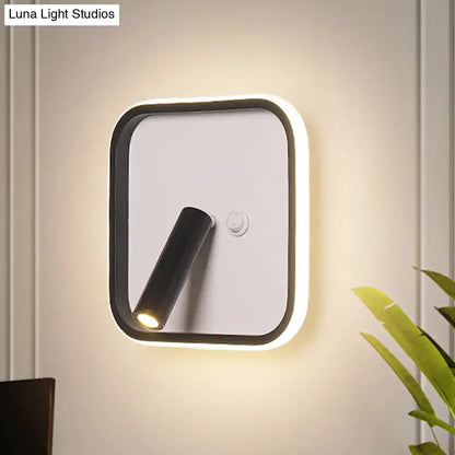 Modern black and white rectangular wall light with white warm light and illuminated border for bedroom use