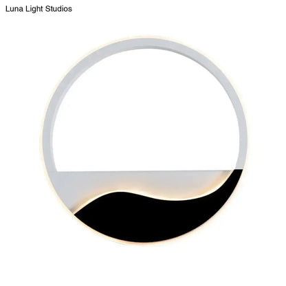 Modern black and white wave led wall light with sleek silver frame and warm lighting for bedroom wall lamp or led flush mount