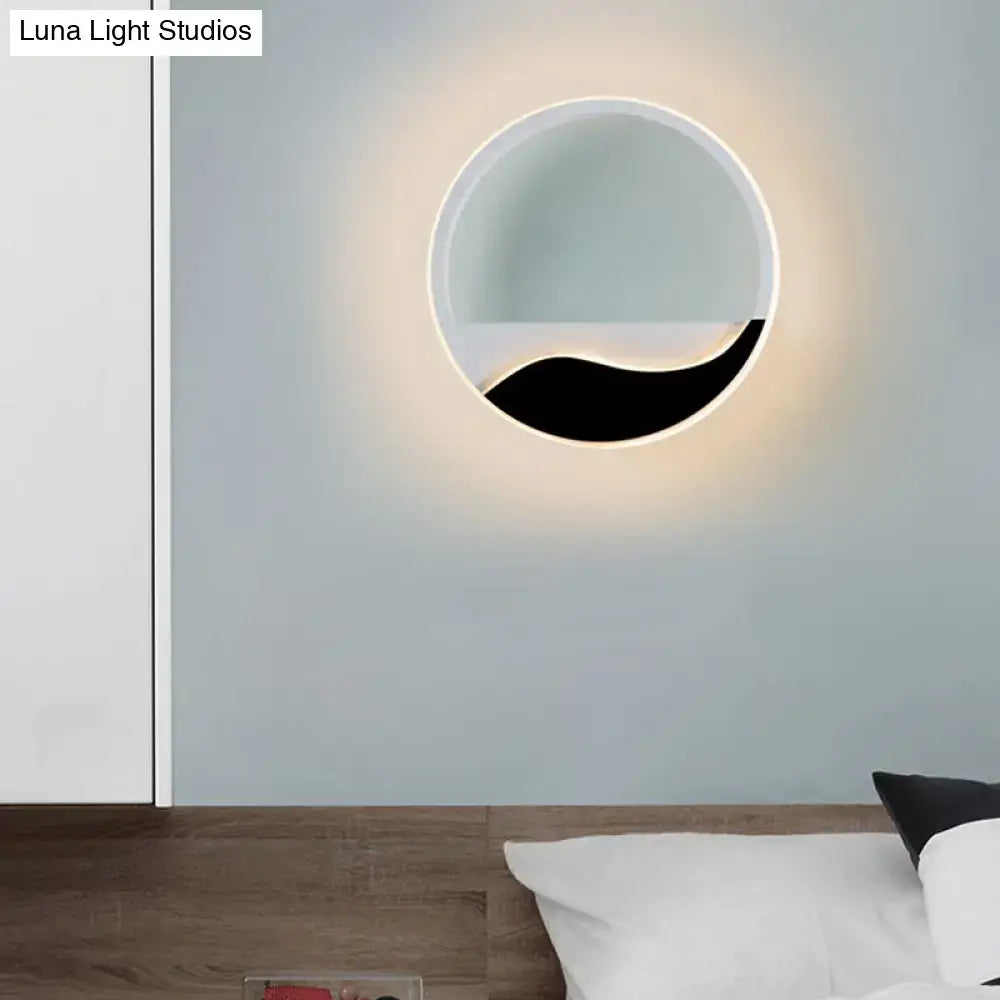 Modern black and white wave led wall light with sleek white frame and warm backlight for bedroom wall lamp or led flush mount