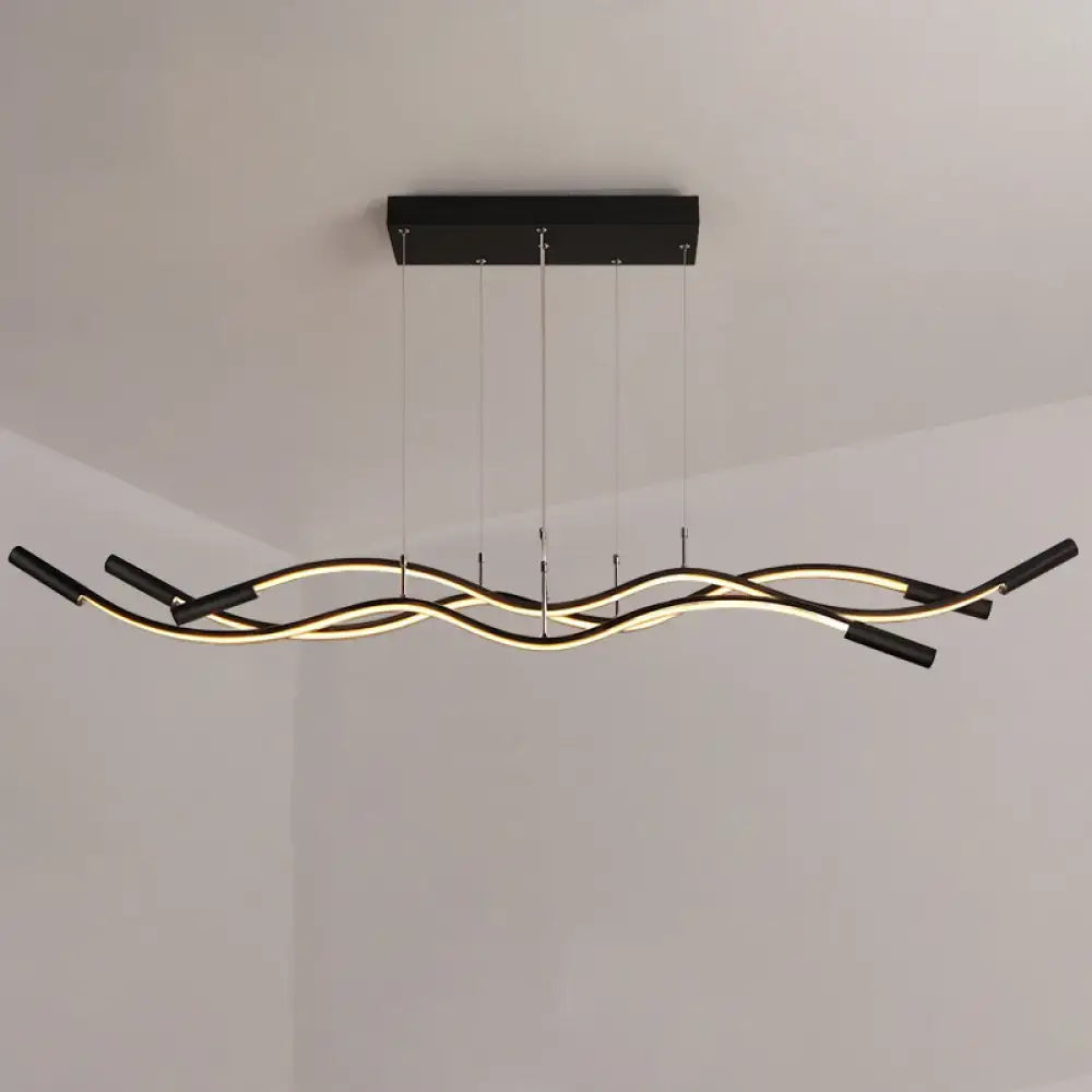 Modern black and gold wave shaped pendant lamp with sleek intertwined curved aluminum arms for dining room lighting
