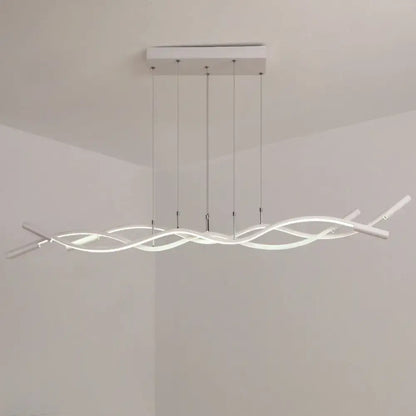 Modern white wave shaped aluminum pendant lamp with sleek intertwined design for minimalistic dining room lighting