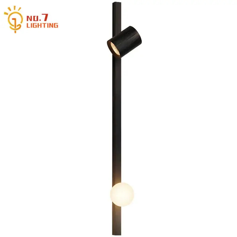 Modern black white wooden wall lamp with sleek vertical bar, adjustable spotlight, and frosted glass bulb for living room decorbites black white