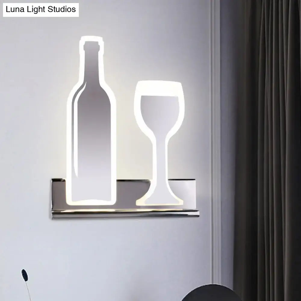 Modern black wine sconce light with chrome illuminated bottle and glass silhouettes fixture height for dining room decor