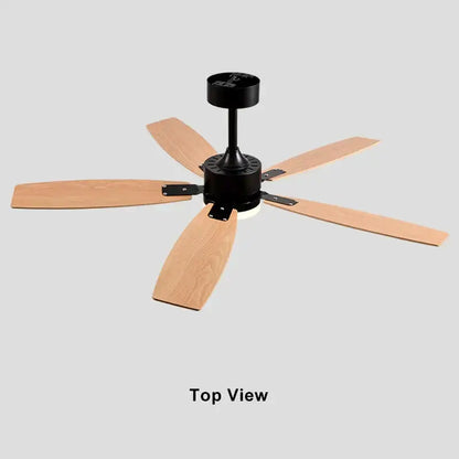 Modern black ceiling fan with five light wood blades and integrated led light for living room use blade ceiling fan design