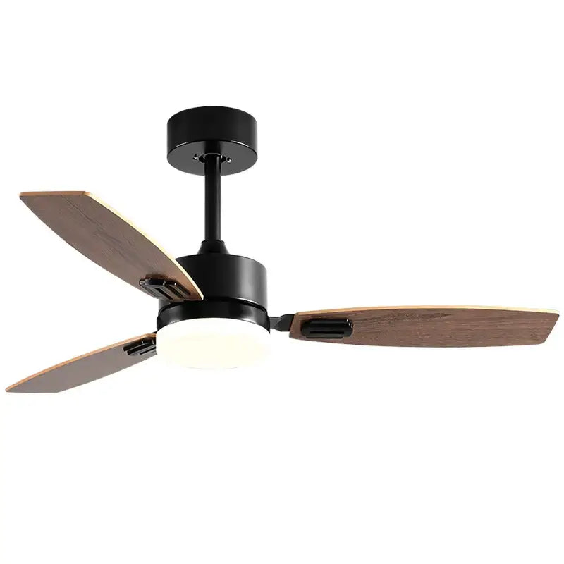 Modern black ceiling fan with three wooden blades and LED light ideal for living room wood blade ceiling fan